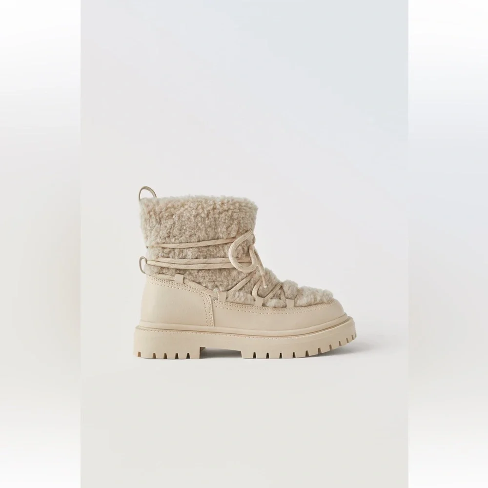 Zara Beige Shearling-Trim Kids Boot